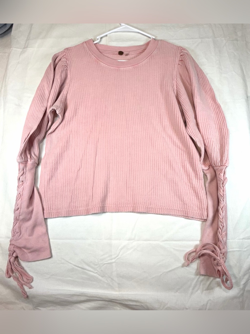 Free People Women’s Puff Sleeve Lace-Up Sleeve Long Sleeve Top - Pink